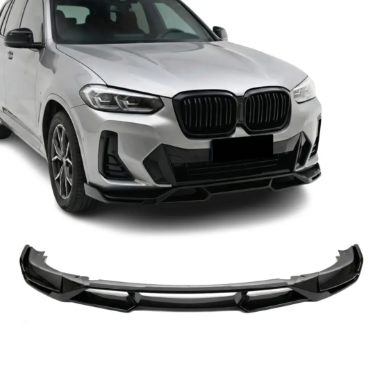 Glanzend zwarte frontlip passend voor BMW X3 G01 LCI en X4 G02 LCI met M pakket voorbumper model 2021 - 2025 