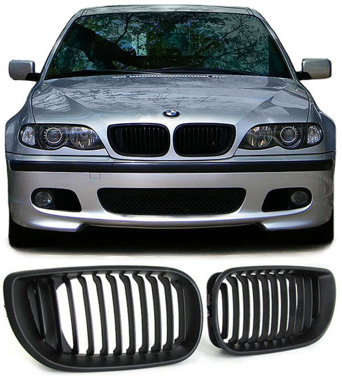 BLACK FRIDAY Mat zwarte nieren BMW 3 serie E46 sedan of touring 2001 - 2005 facelift model