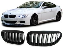 BLACK FRIDAY Dubbelspijls nieren glanzend zwart passend voor BMW 6 serie E63 en E64 hoogglans