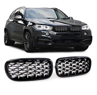 Diamond nieren glanzend zwart met zilveren accenten passend voor BMW X5 F15 en X6 F16 