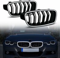 Glanzend zwarte nieren dubbelspijls met verlichting passend voor BMW 3 serie F30 en F31 model 2012 - 2019