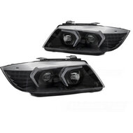Projector koplampen met dynamische knipperlichten passend voor BMW 3 serie E90 en E91 met halogeen koplampen model 2005 - 2012