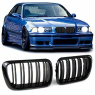 Glanzend zwarte dubbelspijls grillen passend voor BMW 3 serie E36 1996 - 2000 