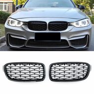 Diamond grillen glanzend zwart passend voor BMW 3 serie F30 en F31 