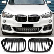 Dubbelspijls grillen glanzend zwart passend voor BMW X1 F48 model 2015 - 2019