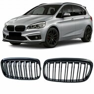 Dubbelspijls grillen hoogglans zwart passend voor BMW 2 serie F45 model 2015 - 2018