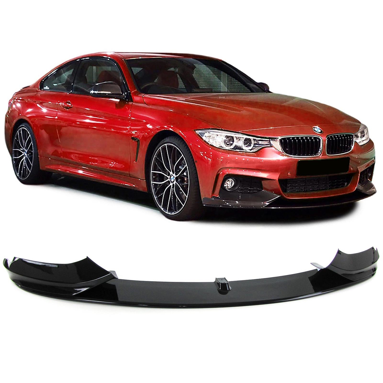 Performance look frontspoiler glanzend zwart passend voor BMW 4 serie F32, F33 en F36 met M pakket voorbumper