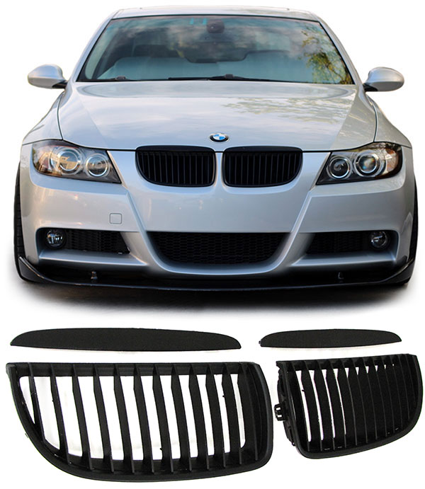 Mat zwarte grillen passend voor BMW 3 serie E90 en E91 model 2005 - 2008