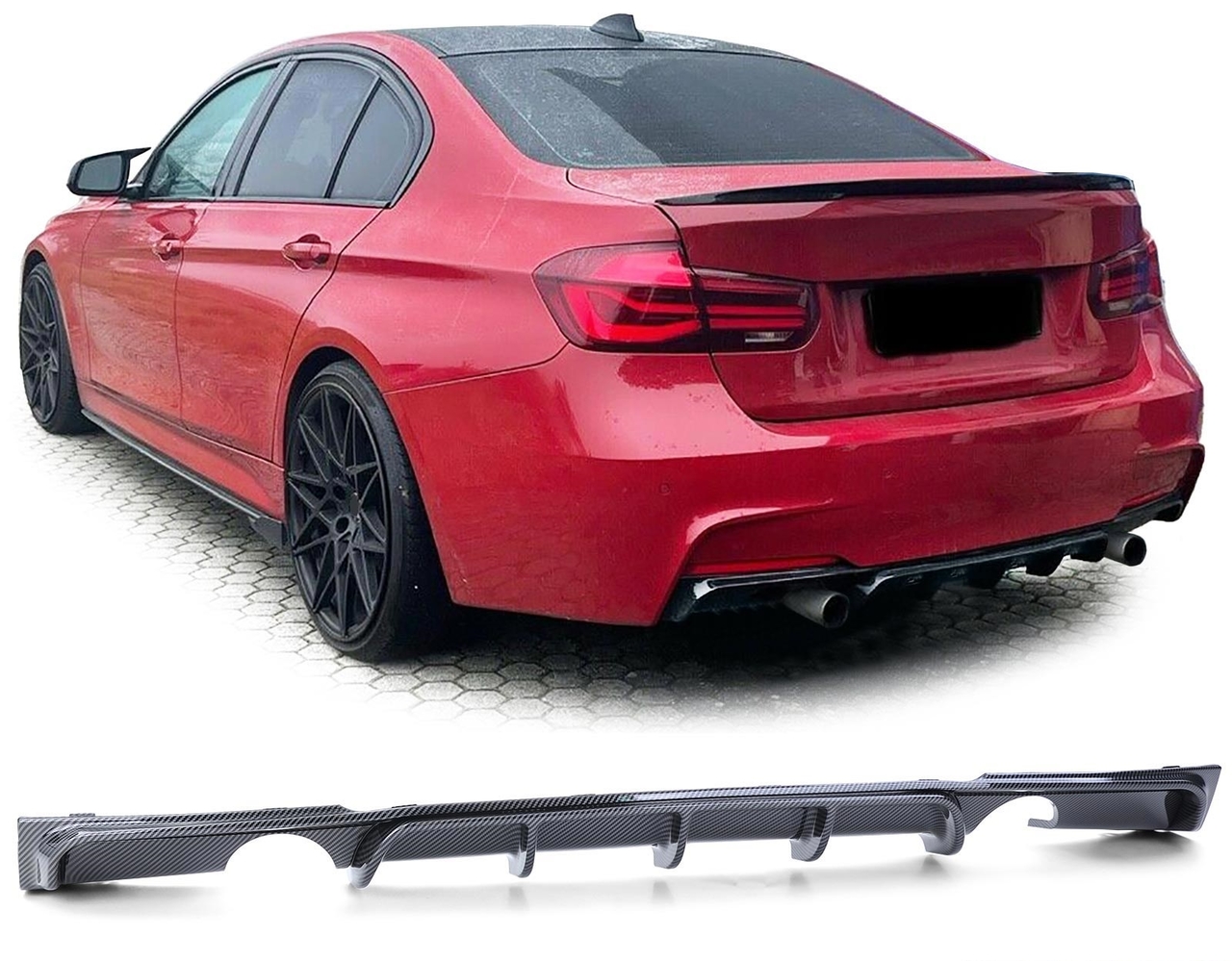 Performance look diffuser carbon look 335i en 340i passend voor BMW 3 serie F30 en F31 met M pakket achterbumper