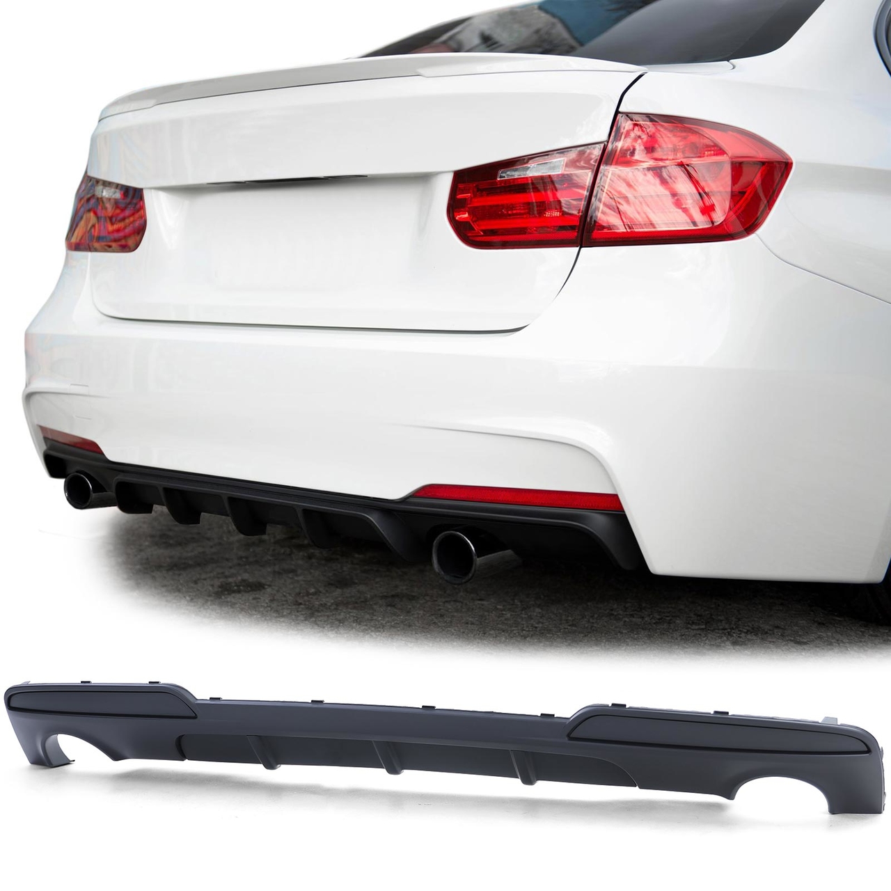 Performance look diffuser uitlaat links en uitlaat rechts 535i look mat zwart passend voor BMW 5 serie F10 en F11 met M pakket achterbumper
