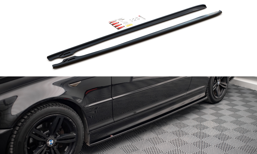 Sideskirts extensions glanzend zwart passend voor BMW 3 serie E46 coupe en cabrio met M pakket sideskirts Maxton Design