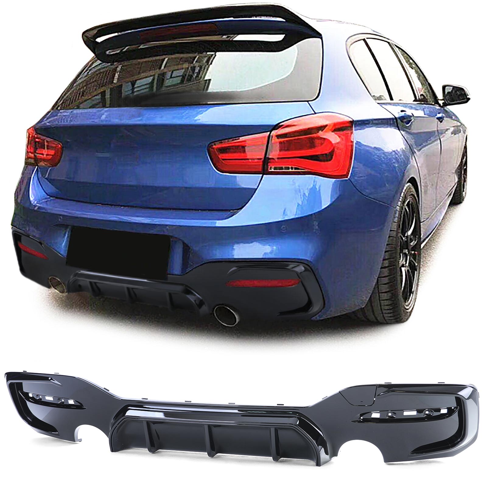 Performance look diffuser glanzend zwart passend voor BMW 1 serie F20 LCI en F21 LCI met M pakket bumper M135i/M140i look