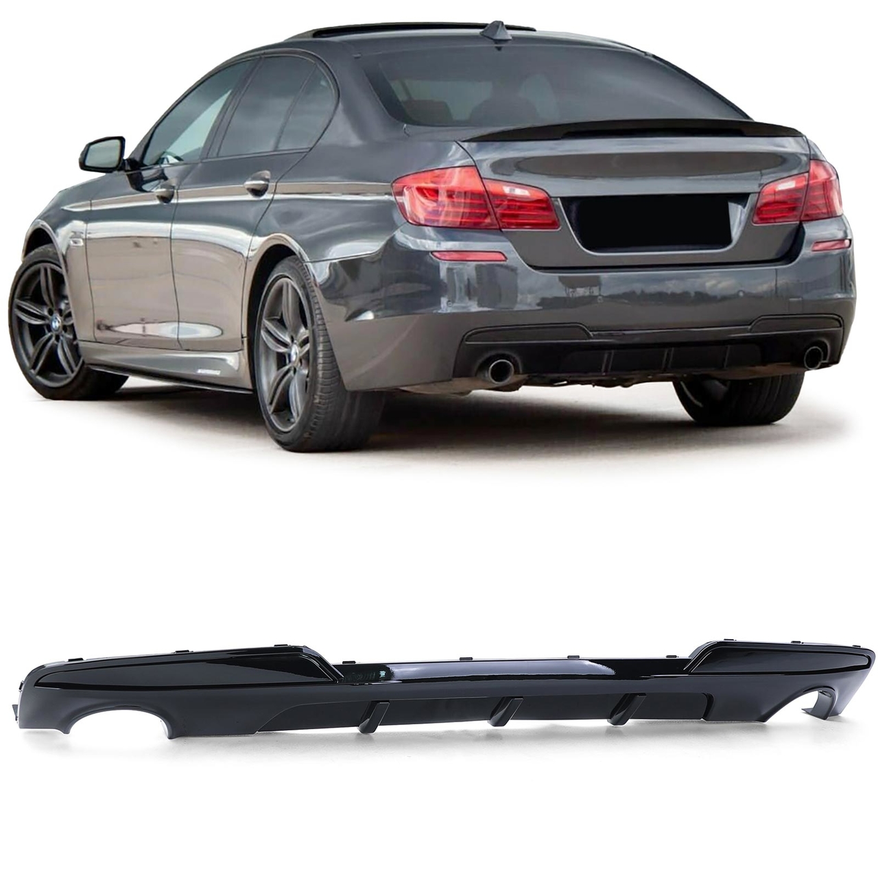 Performance look diffusor uitlaat links en uitlaat rechts 535i look glanzend zwart passend voor BMW 5 serie F10 en F11 met M pakket achterbumper
