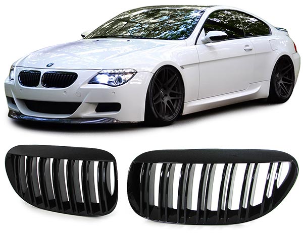 Dubbelspijls grillen glanzend zwart passend voor BMW 6 serie E63 en E64 hoogglans