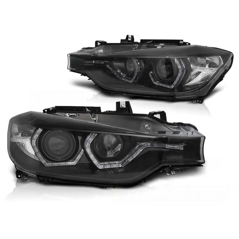 Koplampen smoked met angel eyes passend voor BMW 3 serie F30 en F31 model 2012 - 2015
