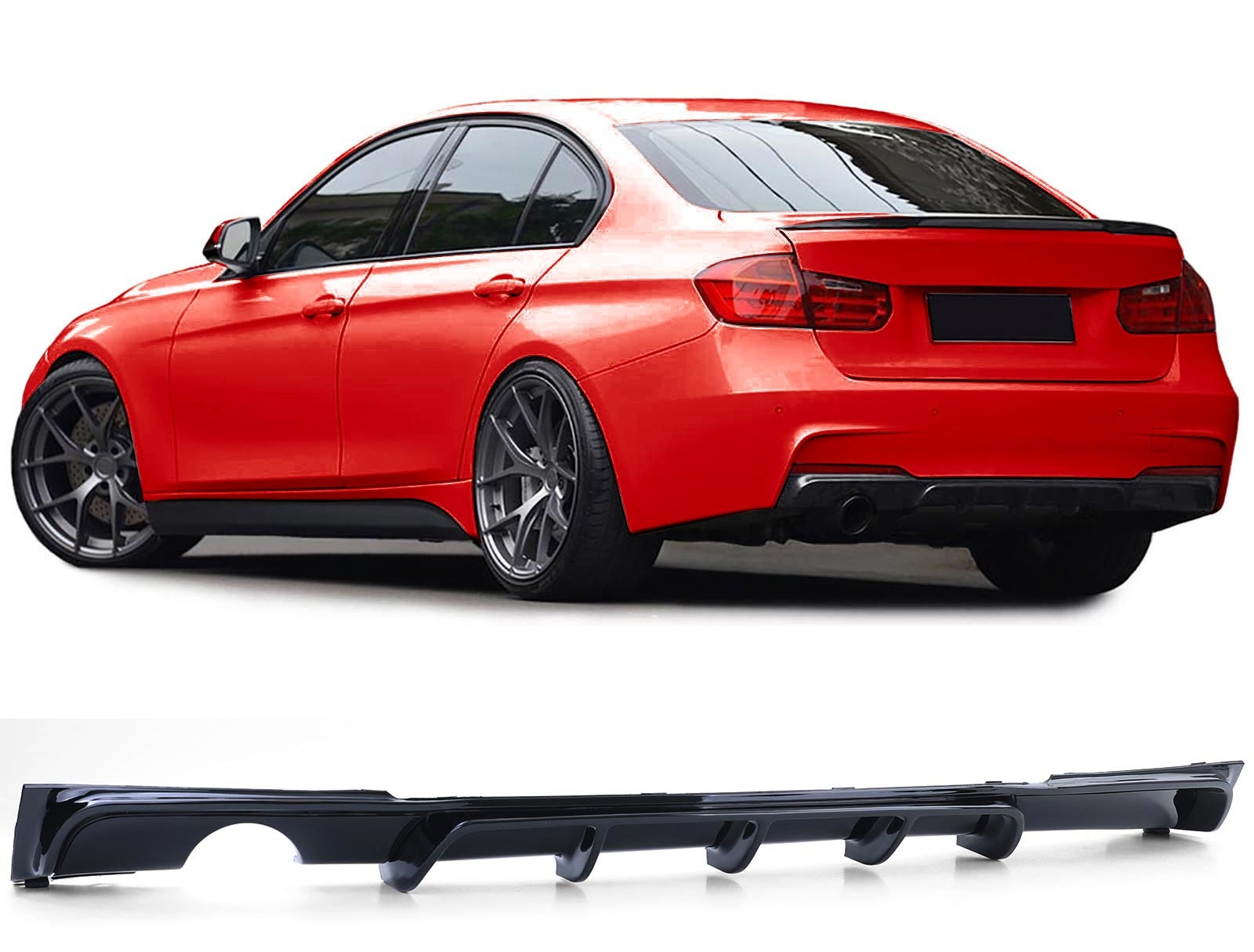Performance look diffuser glanzend zwart uitlaat enkel links passend voor BMW 3 serie F30 en F31 met M pakket achterbumper