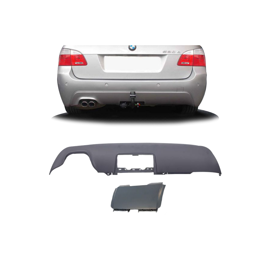 Diffuser met trekhaak uitsparing passend voor BMW 5 serie E60 en E61 met M pakket achterbumper en trekhaak