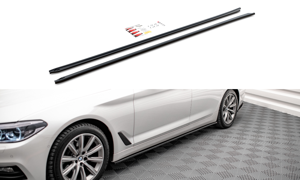 Sideskirt aanzets glanzend zwart passend voor BMW 5 serie G30 sedan en G31 touring model 2017 - 2020 met standaard sideskirts Maxton Design