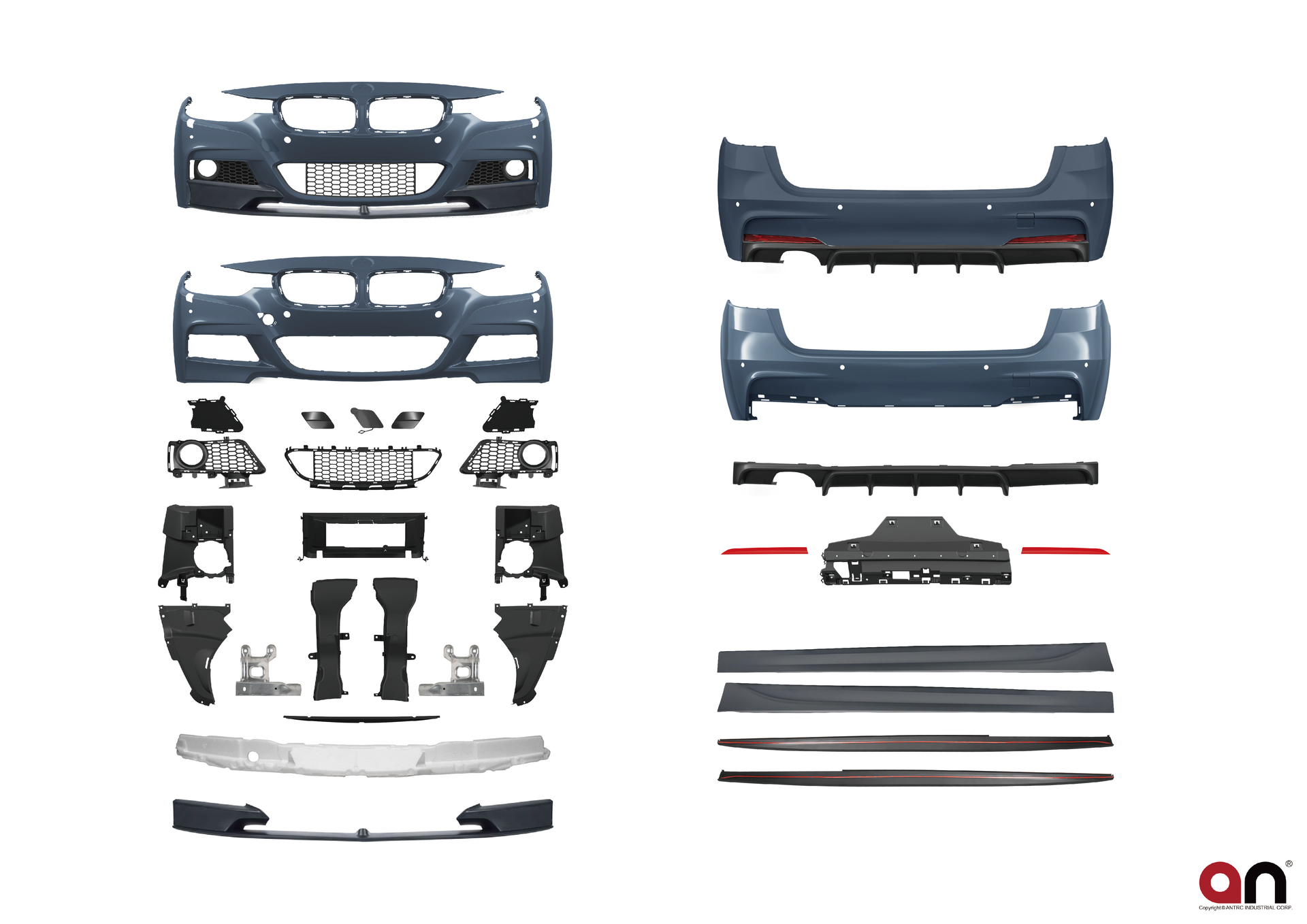 Performance look pakket passend voor BMW 3 serie F31 touring met diffusor dubbel links model 2012 - 2019