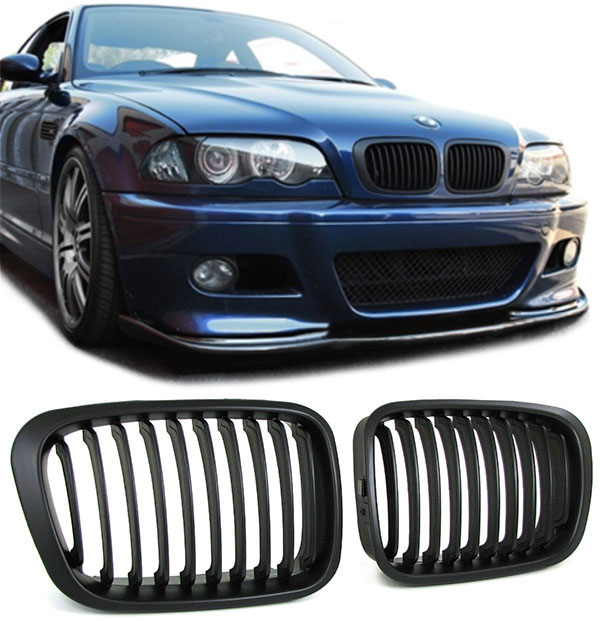 Mat zwarte grillen passend voor BMW 3 serie E46 sedan en touring model 1998 - 2001 en E46 compact alle