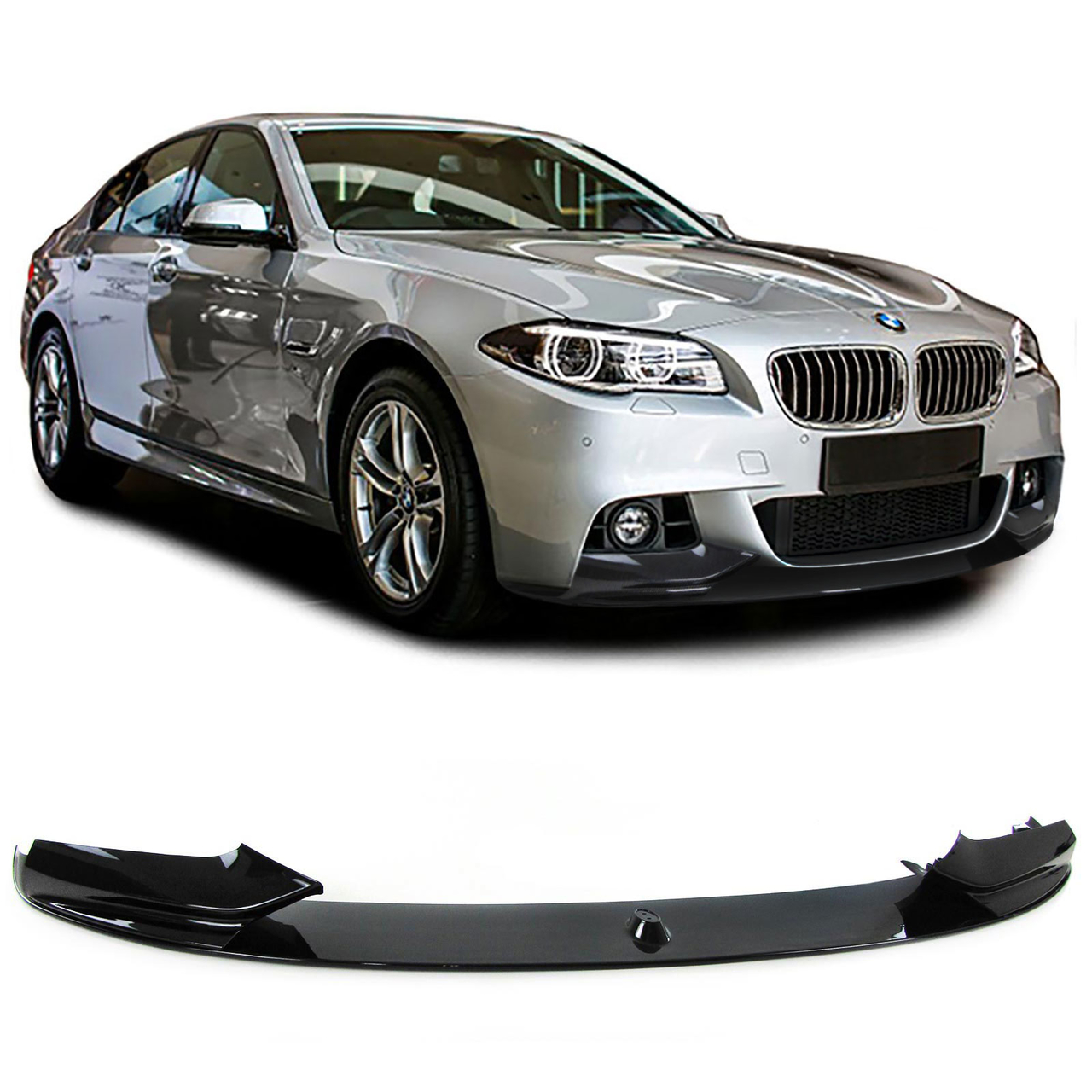 Performance look frontspoiler glanzend zwart passend voor BMW 5 serie F10 en F11 met M pakket voorbumper