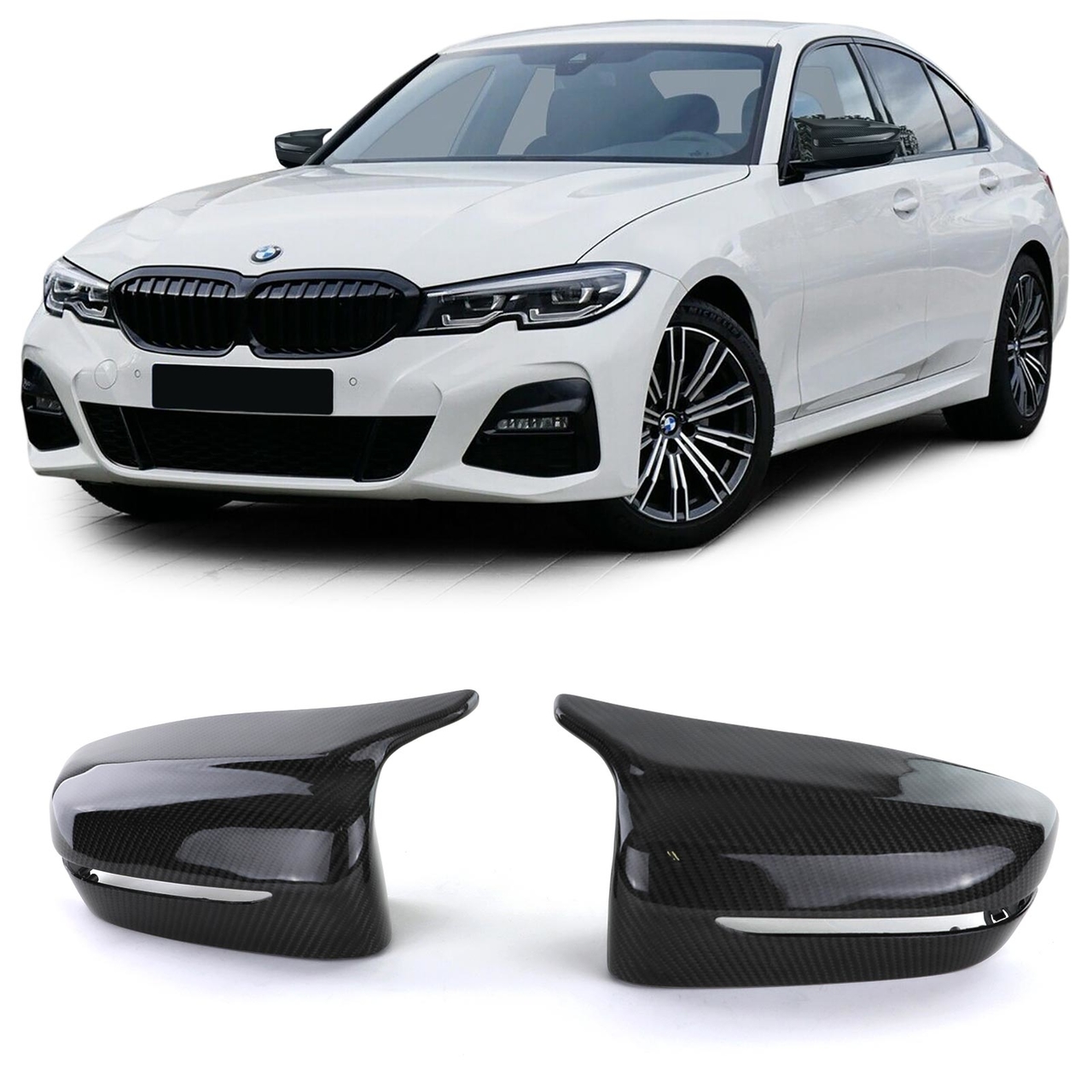 EVO look spiegelkappen carbon look passend voor BMW G20, G21, G30, G31, G11, G12, G14 en G15