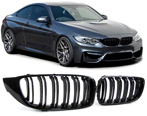 Dubbelspijls grillen glanzend zwart passend voor BMW 4 serie F32, F33 en F36