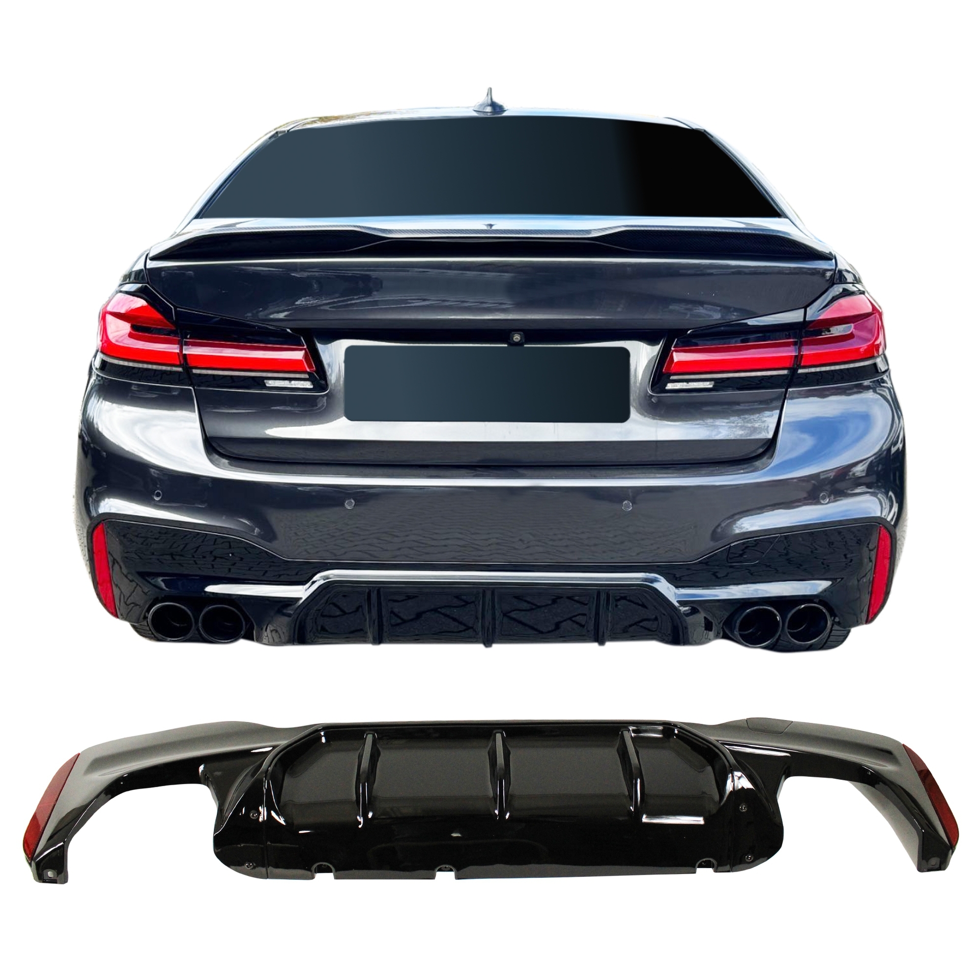Competition look diffuser glanzend zwart passend voor BMW 5 serie G30 en G31 model 2017 - 2020