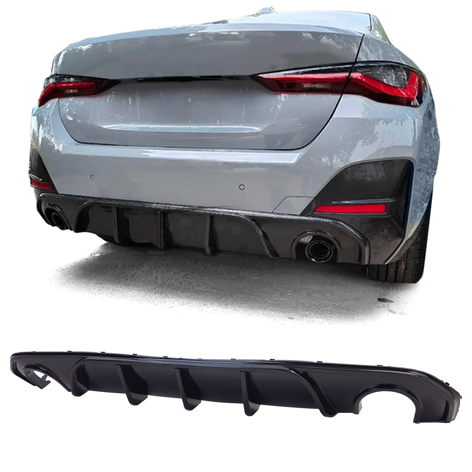 Diffuser glanzend zwart passend voor BMW 4 serie G26 Gran Coupe met M pakket achterbumper