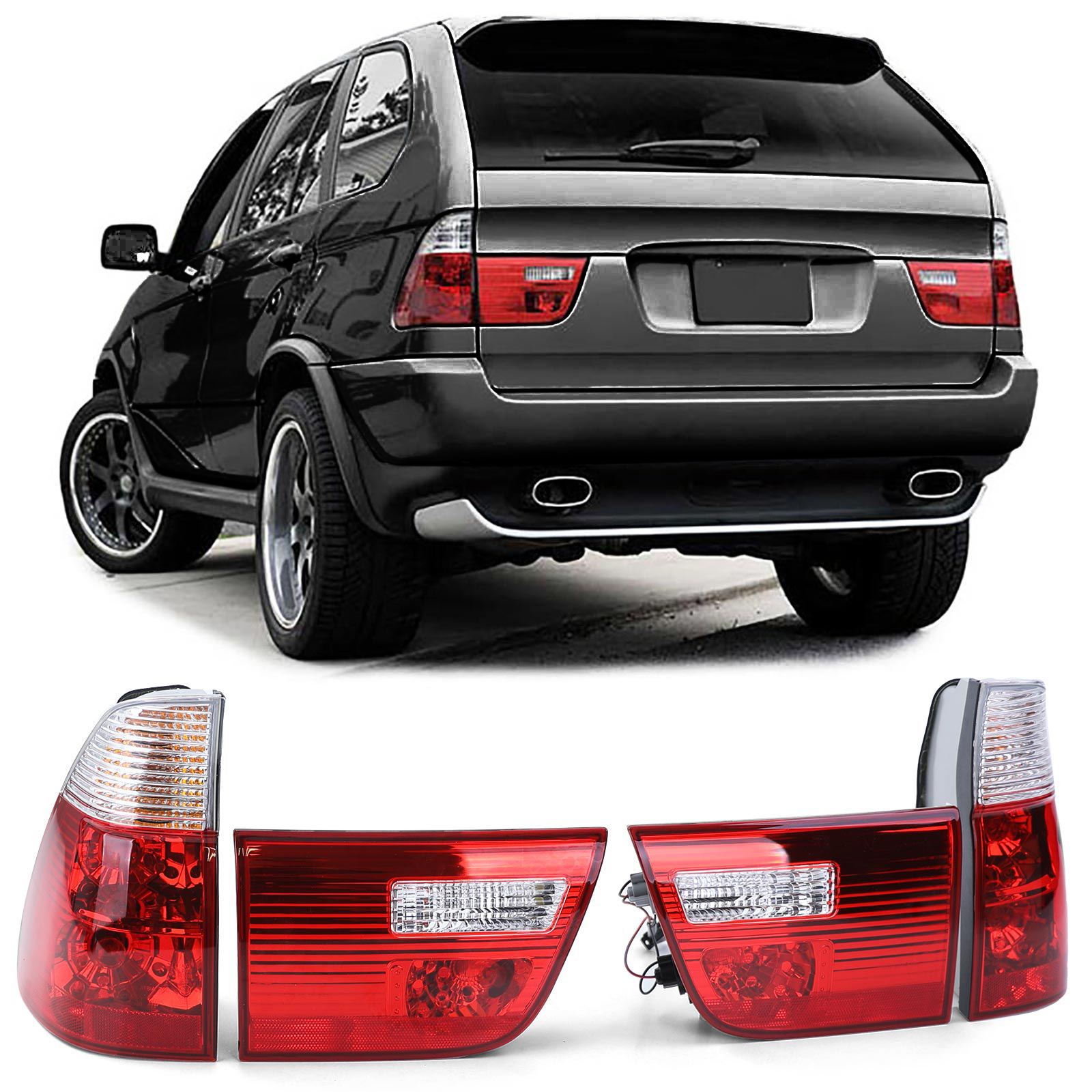 Achterlichten rood/wit design passend voor BMW X5 E53 model 1999 - 2003