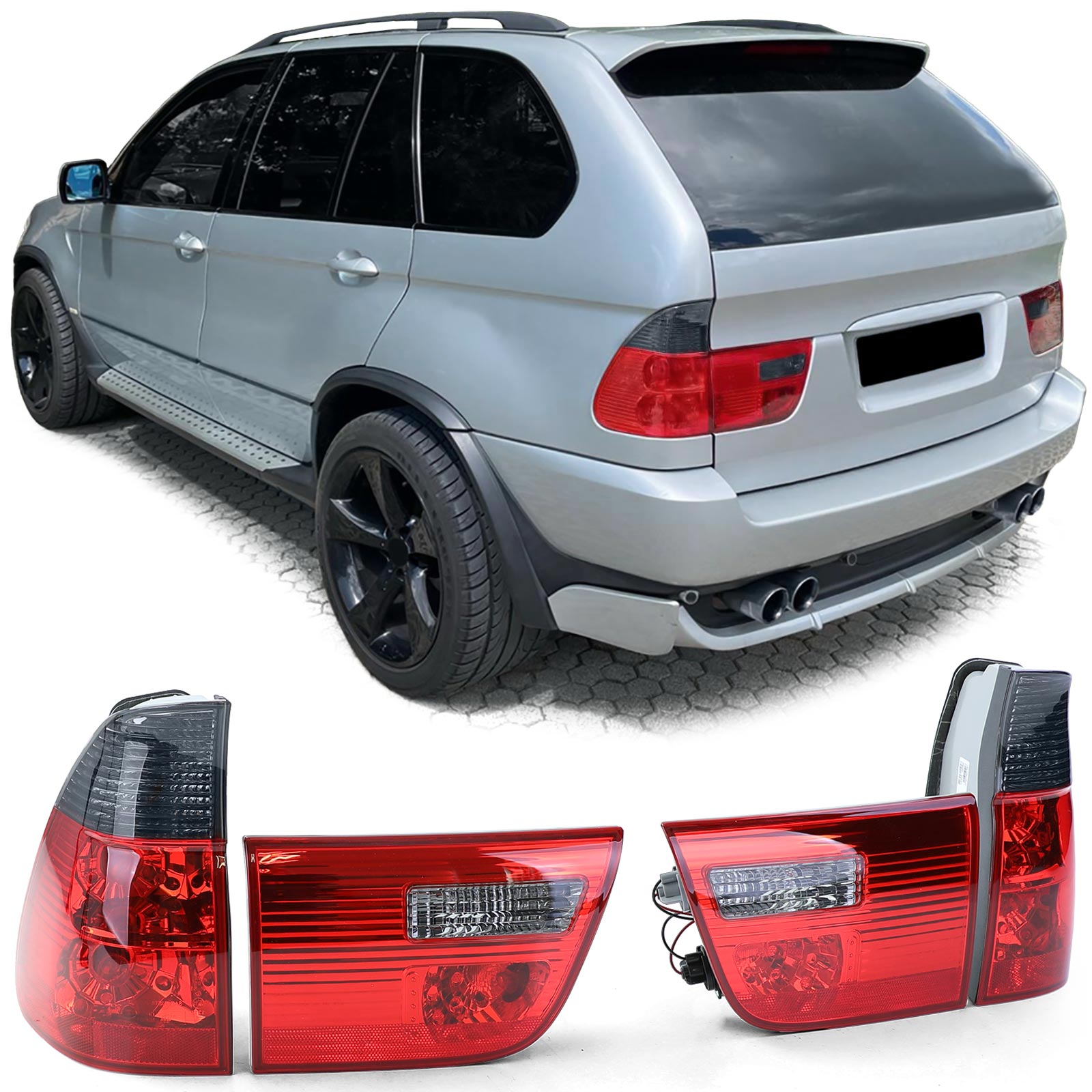 Achterlichten rood/smoke design passend voor BMW X5 E53 model 1999 - 2003