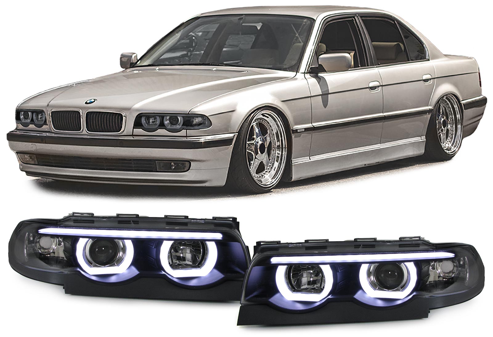 3D Angel eyes koplampen passend voor BMW 7 serie E38 model 1994 - 2001