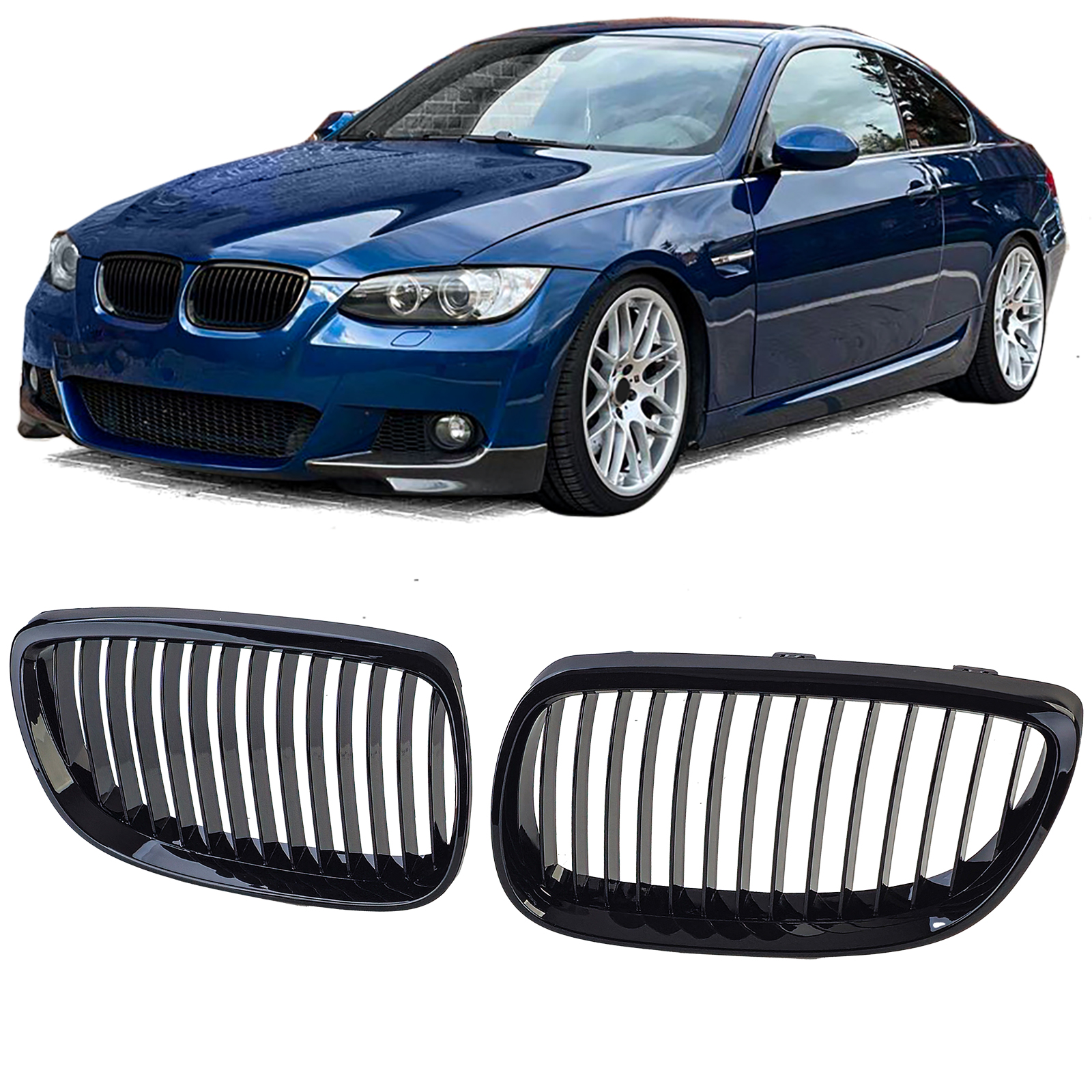 Glanzend zwarte grillen passend voor BMW 3 serie E92 en E93 model 2006 - 2010
