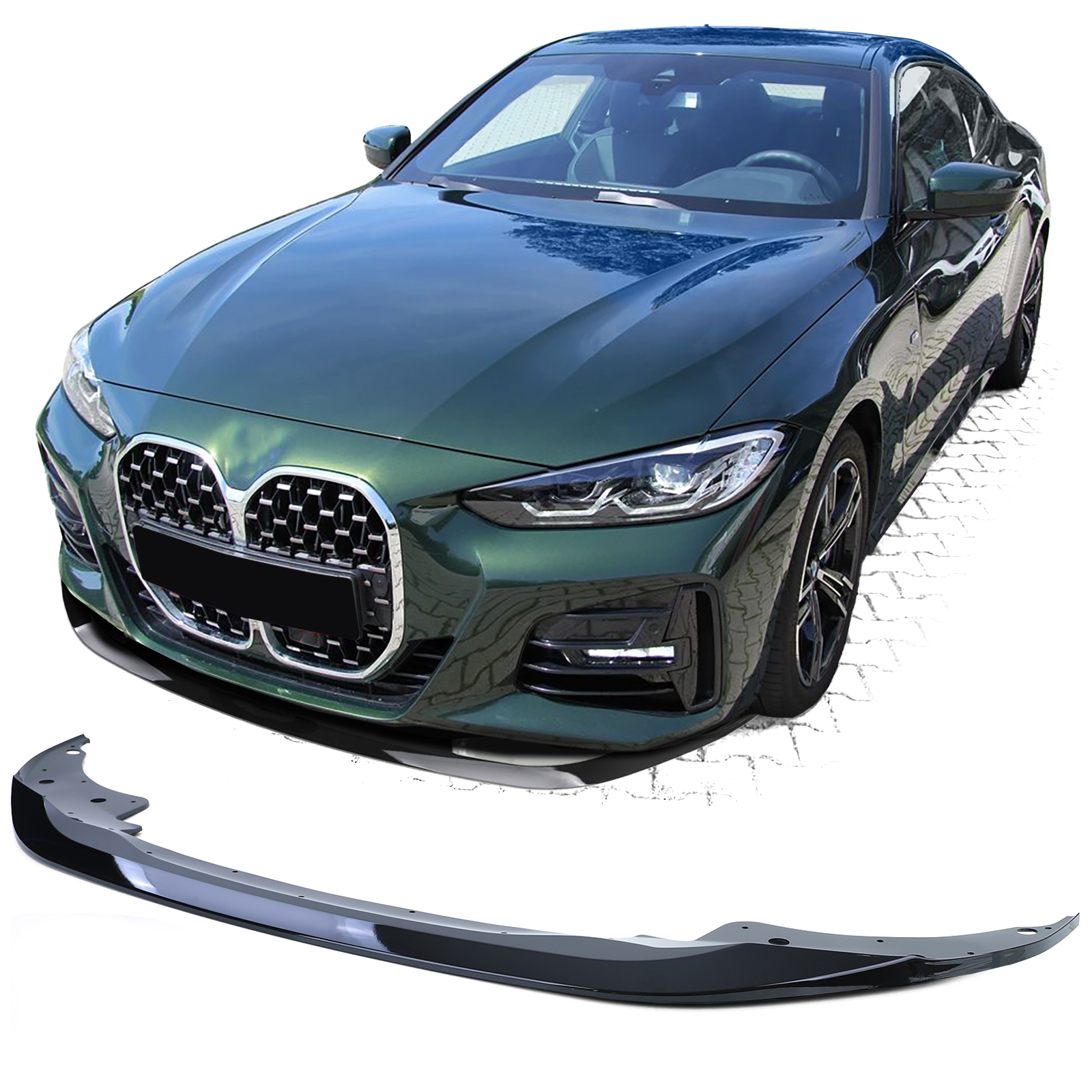 Frontlip performance look glanzend zwart BMW 4 serie G22 en G23 met M pakket voorbumper