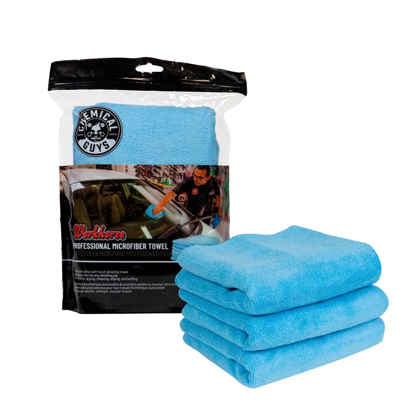 Chemical Guys Workhorse Professional Grade Microfiber Towel - Blue 16x16'' (3 Pack)
