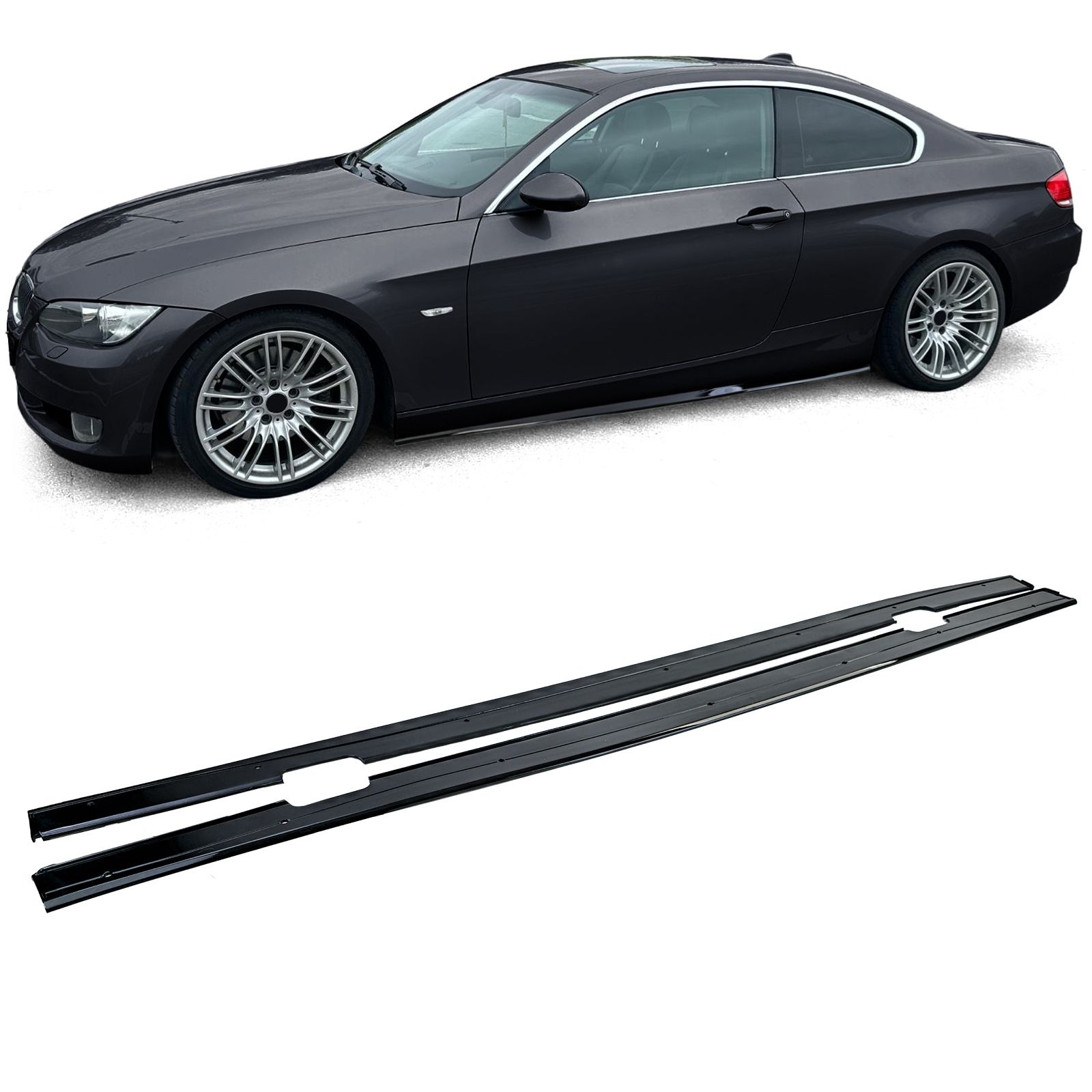 Glanzend zwarte sideskirt aanzets passend voor BMW 3 serie E92 en E93 met M pakket sideskirts