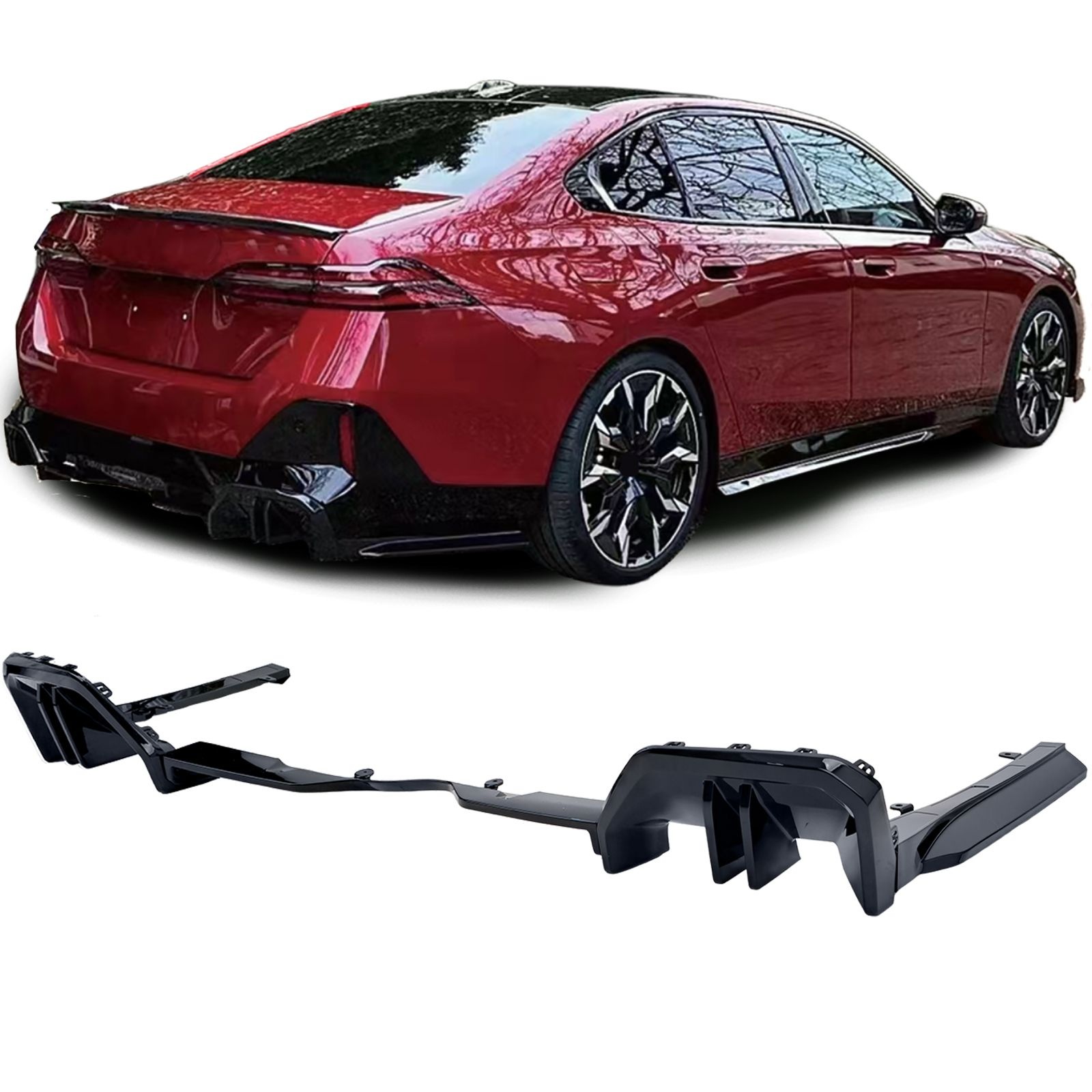 Glanzend zwarte diffuser passend voor BMW 5 serie G60 en G61 met M pakket achterbumper (alleen elektrische modellen)