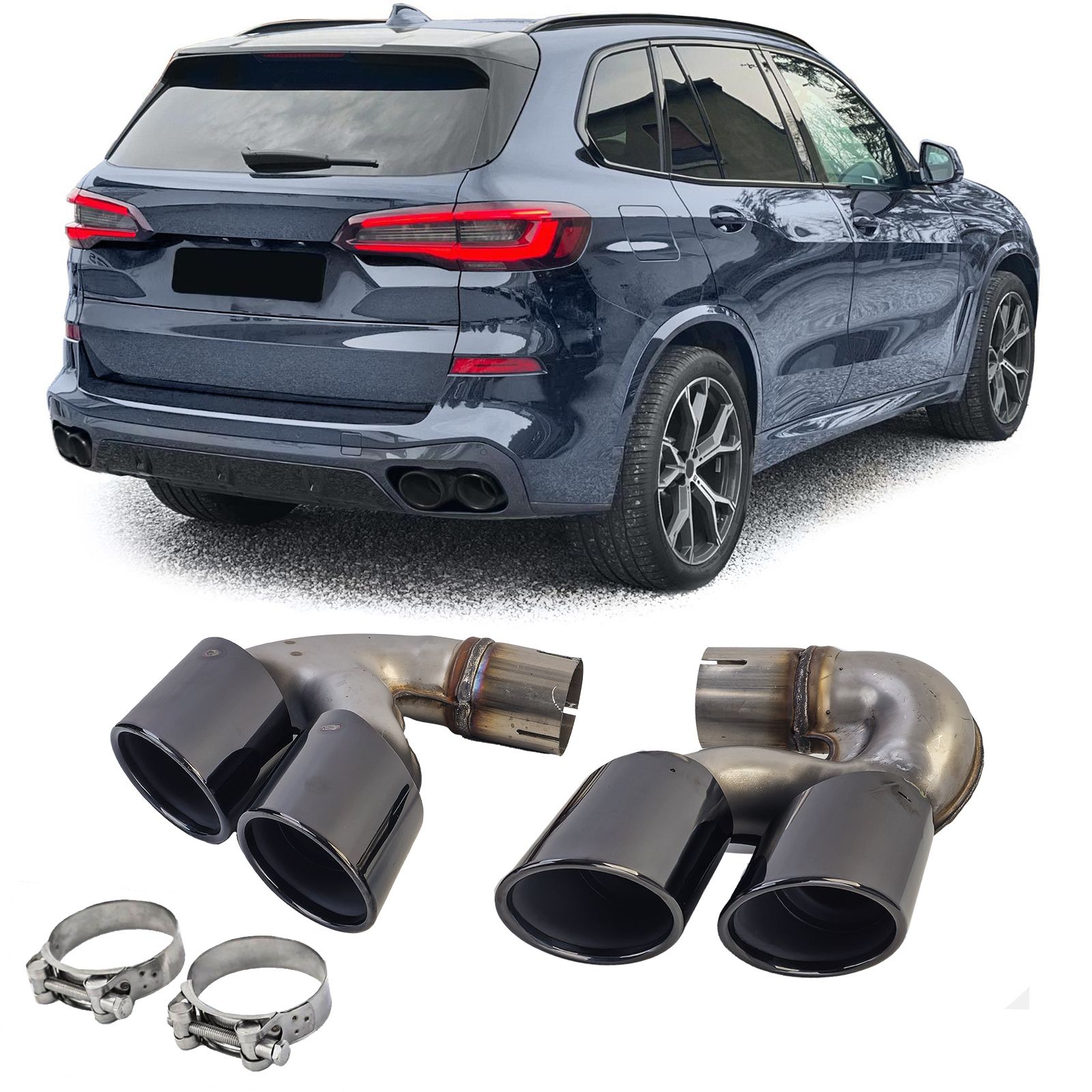 Uitlaat sierstukken glanzend zwart passend voor BMW X5 G05, X6 G06 en X7 G07 40i