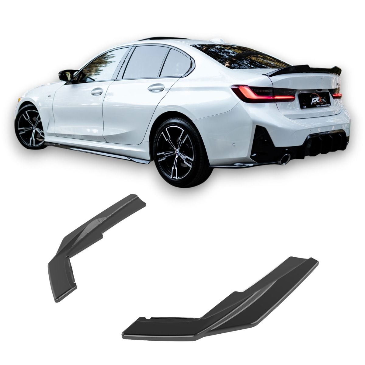 Diffuser hoeken glanzend zwart passend voor BMW 3 serie G20 LCI en G21 LCI met M pakket achterbumper