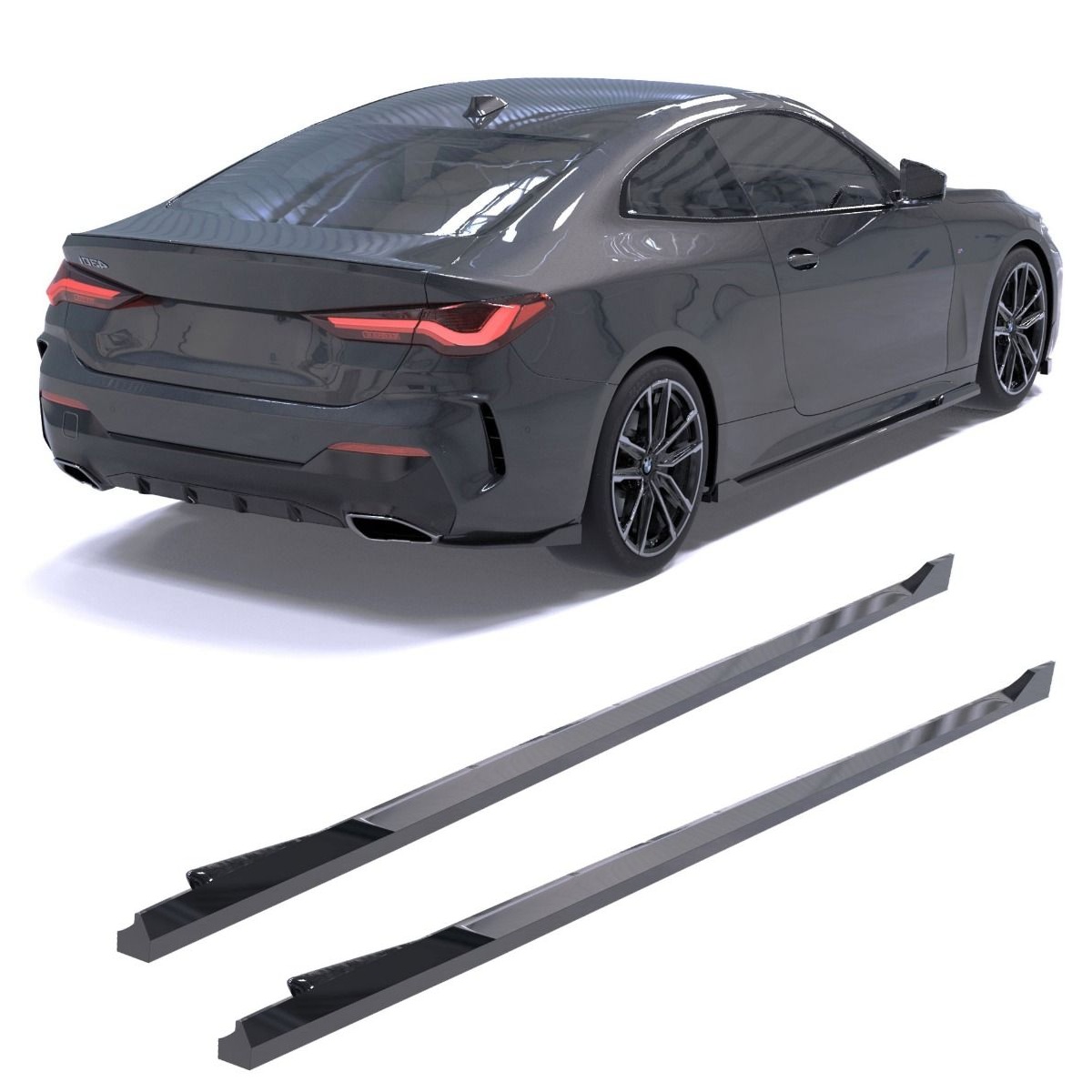 Sideskirts aanzets glanzend zwart passend voor BMW 4 serie G22 en G23 met M pakket sideskirts