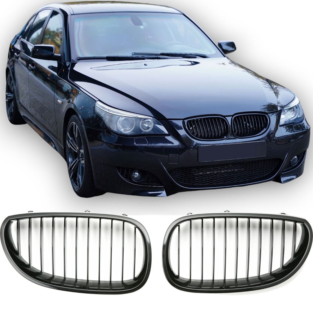 Glanzend zwarte grillen passend voor BMW 5 serie E60 en E61 model 2003 - 2010