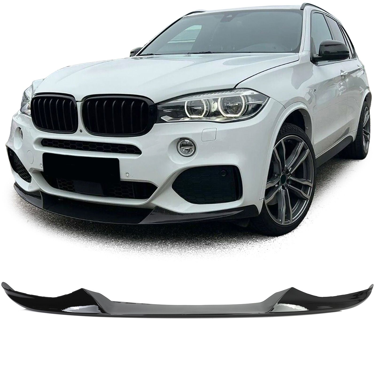 Glanzend zwarte frontlip passend voor BMW X5 F15 model 2013 - 2018 met M pakket voorbumper