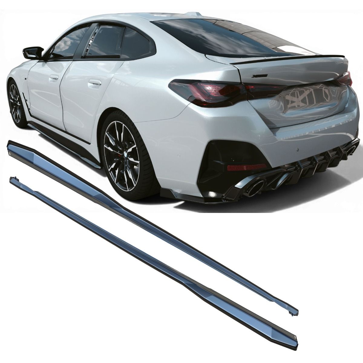 Sideskirt aanzets glanzend zwart versie passend voor BMW 4 serie G26 met M pakket sideskirts