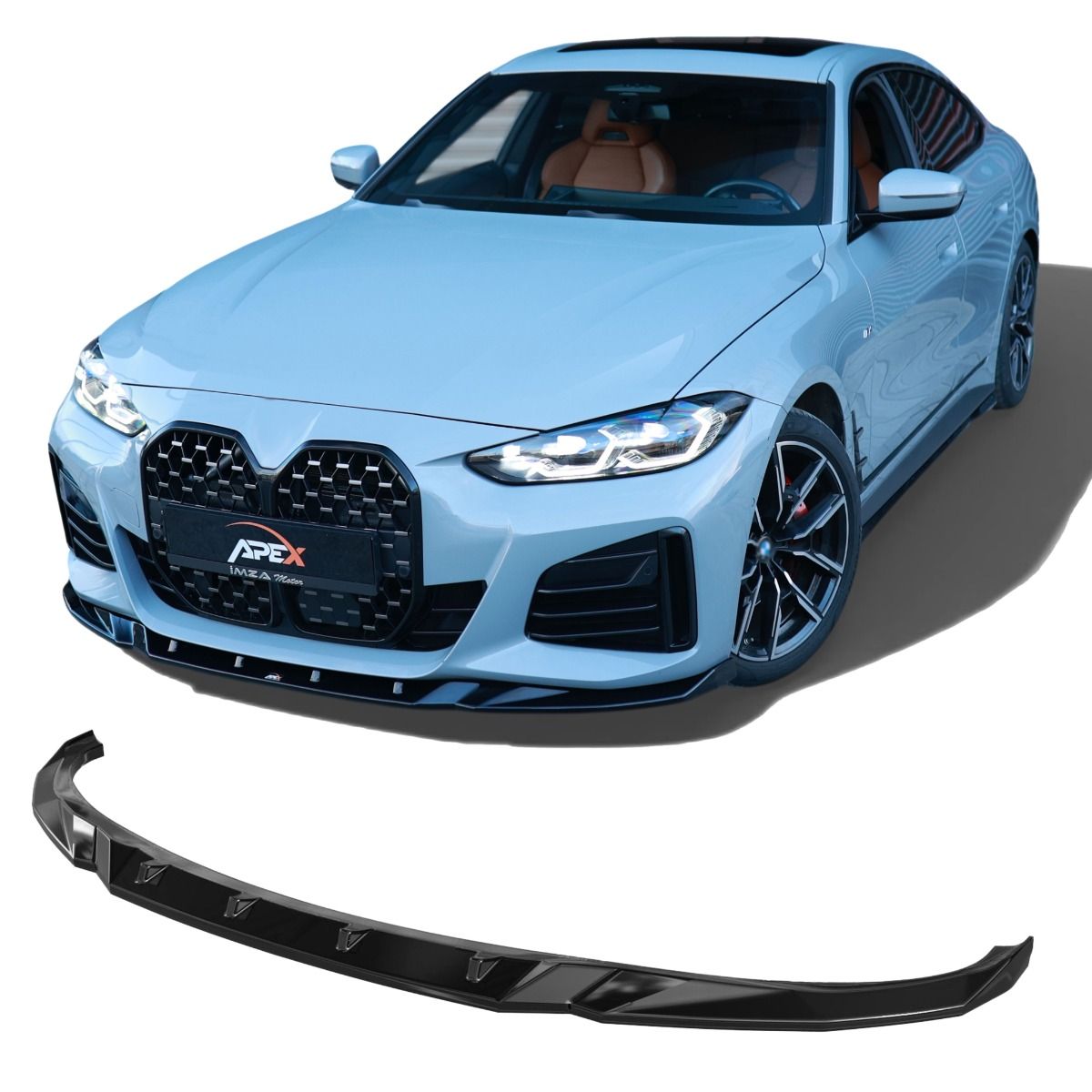 Frontlip glanzend zwart passend voor BMW 4 serie G26 Gran Coupe met M pakket voorbumper