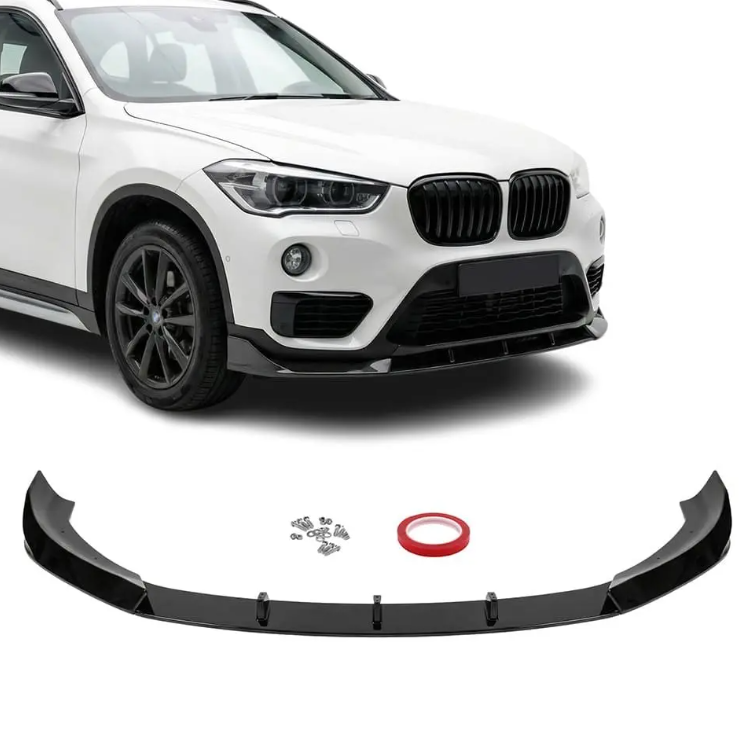Glanzend zwarte frontlip passend voor BMW X1 F48 model 2015 - 2022 met standaard voorbumper