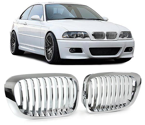 Chromen grillen passend voor BMW 3 serie E46 coupe en cabrio model 1999 - 2003 en M3 E46
