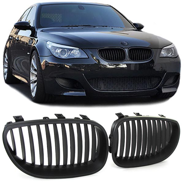 Mat zwarte grillen passend voor BMW 5 serie E60 en E61 model 2003 - 2010
