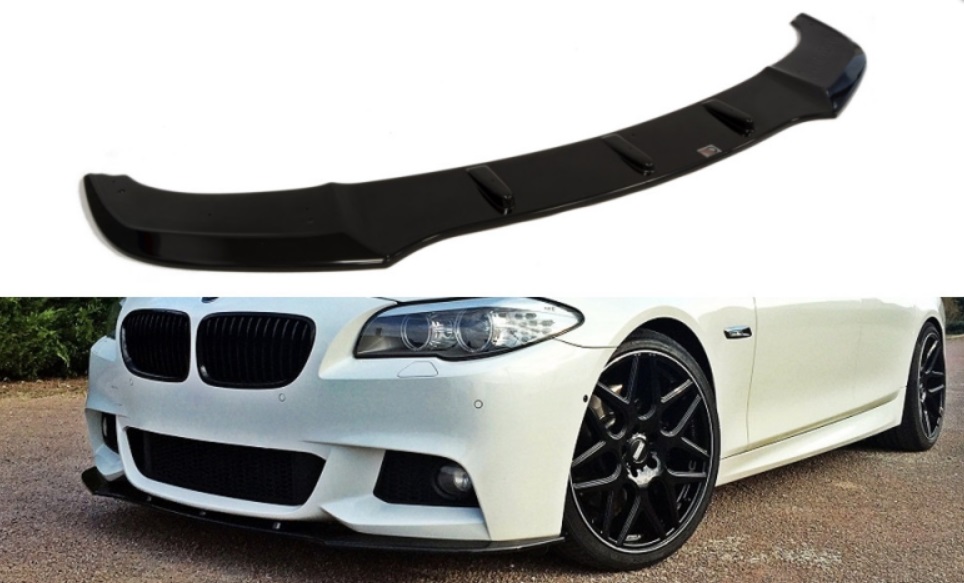 Glanzend zwarte frontspoiler versie 1 passend voor BMW 5 serie F10 en F11 met M pakket voorbumper Maxton Design