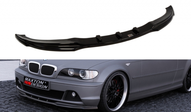 Glanzend zwarte frontsplitter passend voor BMW 3 serie E46 coupe en cabrio model 2003 - 2006 met standaard voorbumper Maxton Design