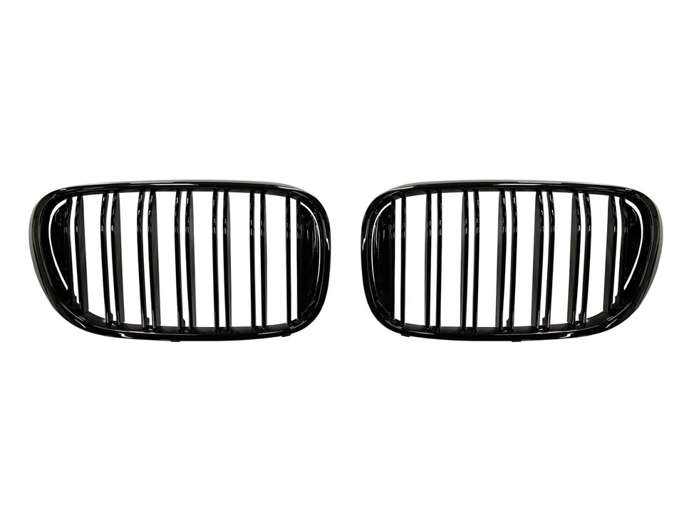Dubbelspijls hoogglans zwarte grillen passend voor BMW 7 serie G11 met M pakket voorbumper